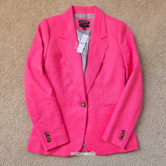 J. Crew Jackets & Blazers - NWT J. Crew Linen Parke Blazer in Stretch Linen Blend *PINK*  00 Vivid Begonia